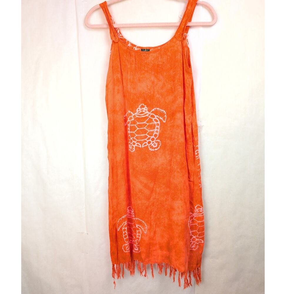 Simona orange turtle fringe dress coverup Free Size Tropical Beachy Resort